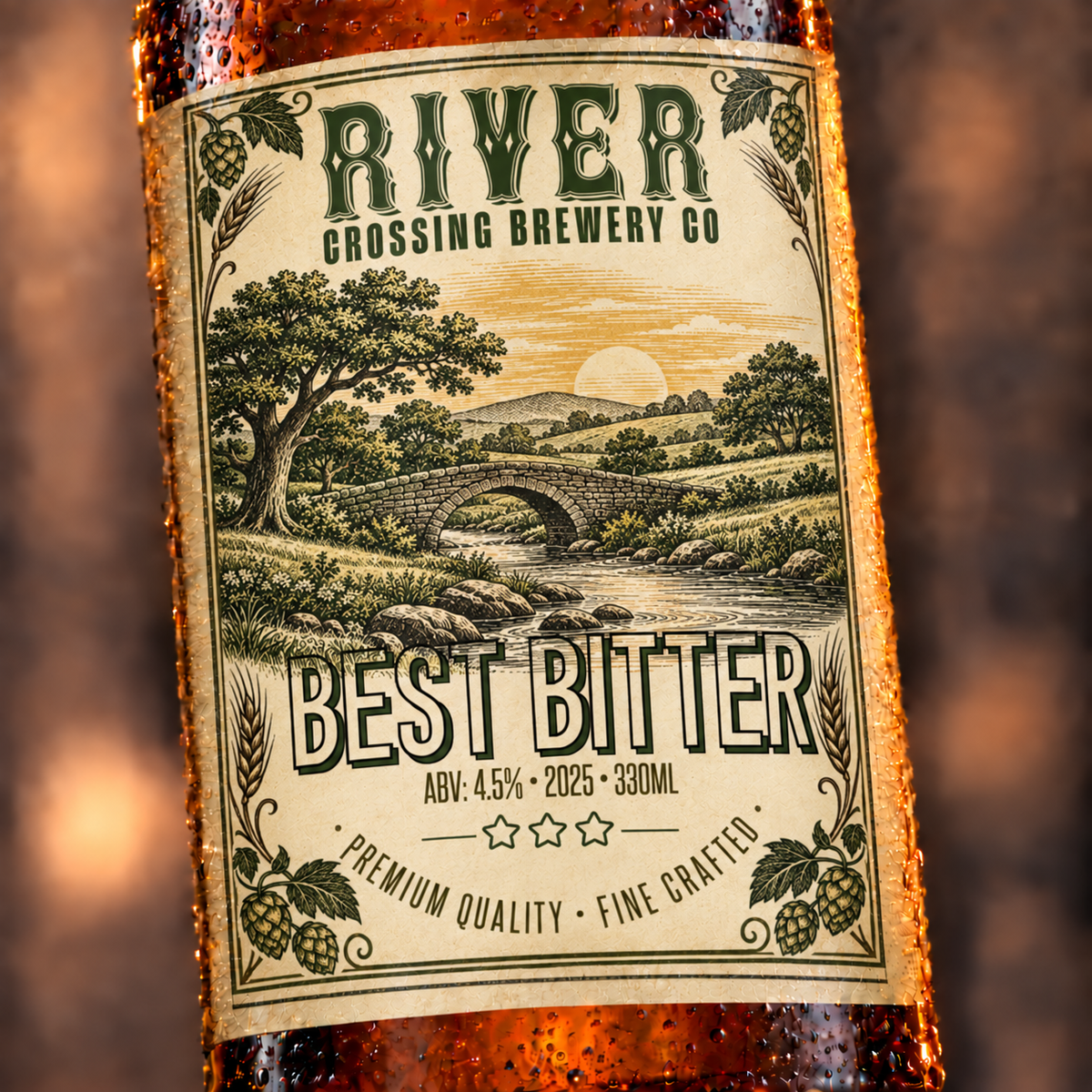 River Crossing - custom beer bottle labels