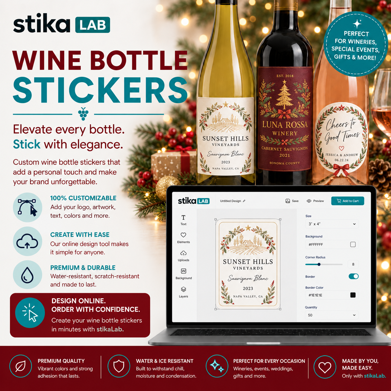 StikaLab Christmas Wine Bottle Sticker Templates
