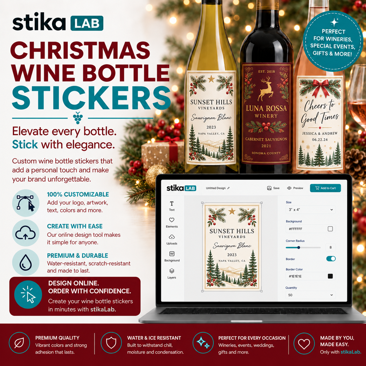 StikaLab Christmas Wine Bottle Sticker Templates