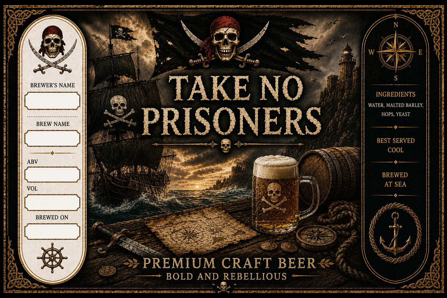 Take No Prisoners - blank beer bottle sticker
