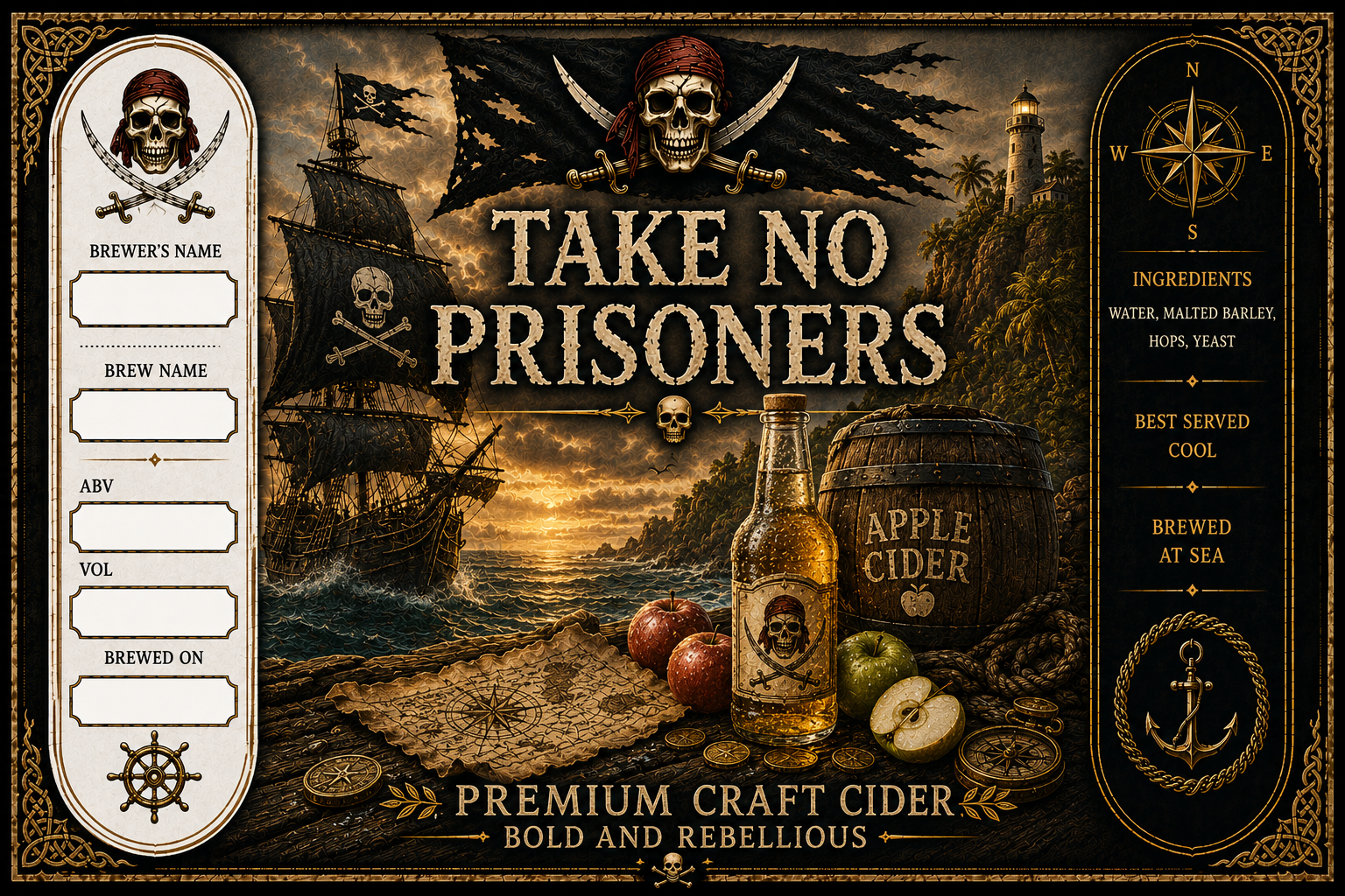 Take No Prisoners - blank cider bottle sticker